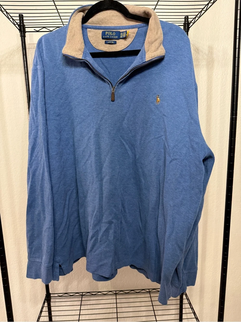 Polo by Ralph Lauren Blue Quarter-Zip with Beige Collar